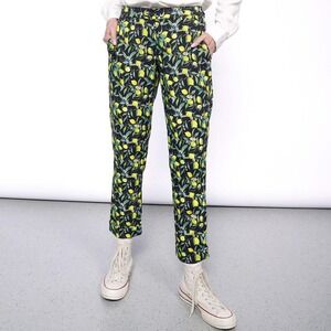 Wildfang Empower Trouser Straight Leg Lemon Print Black Pants Floral Size 14